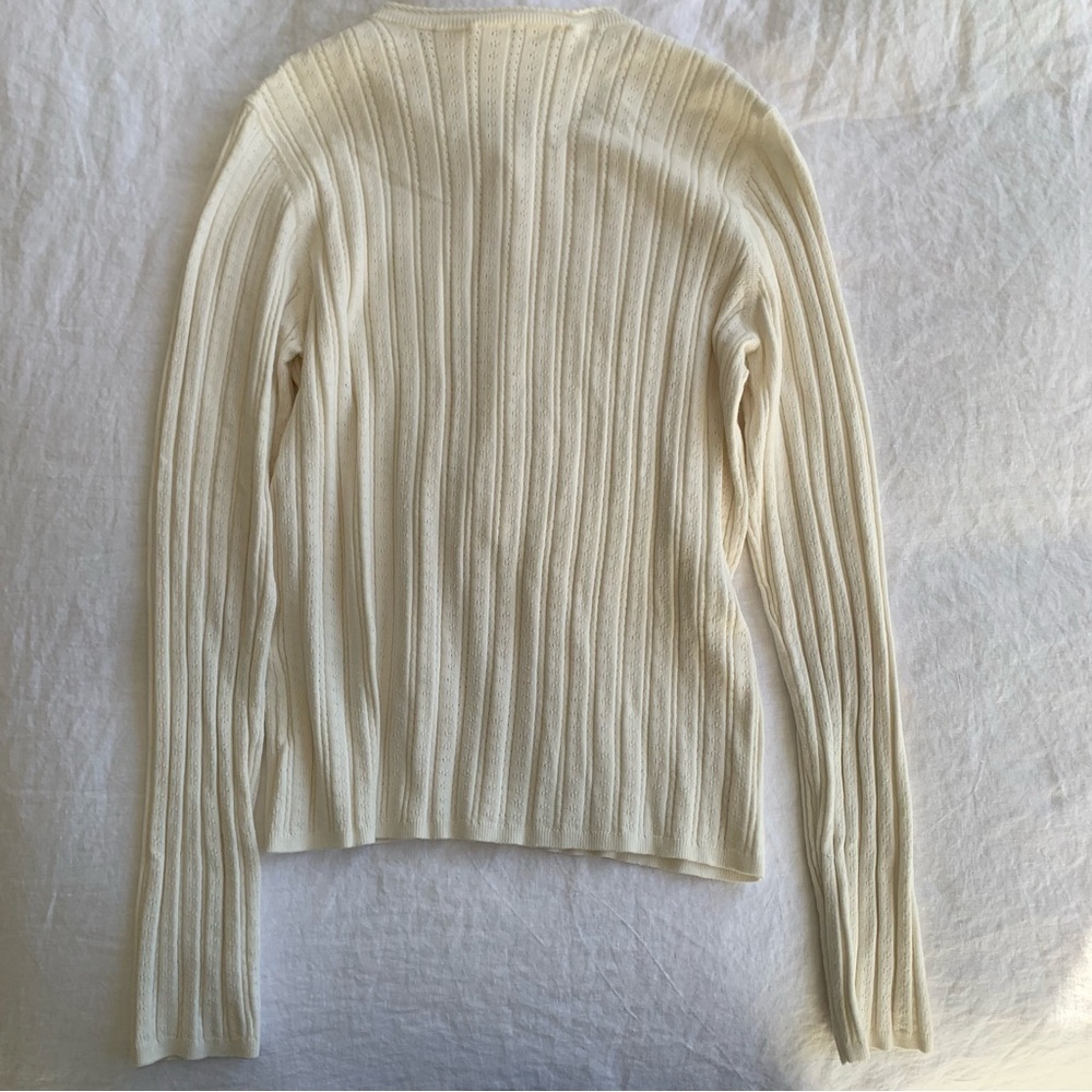 Doen Ellis Henley Pointelle Knit Button Crewneck Sweater Top Ivory - Picture 5 of 10